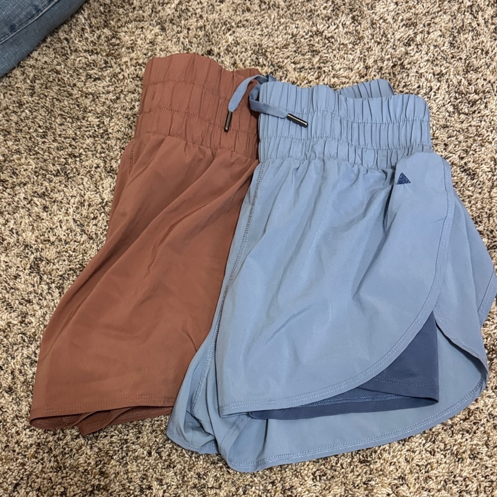 Two-Pack Elastic Waist Shorts - Blue and Brown